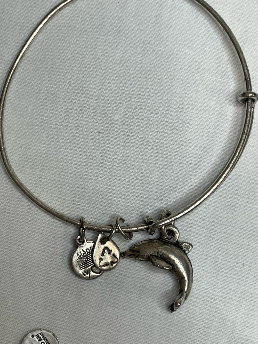 Alex and Ani Dolphin Charm Bangle Bracelet Silver Tone@